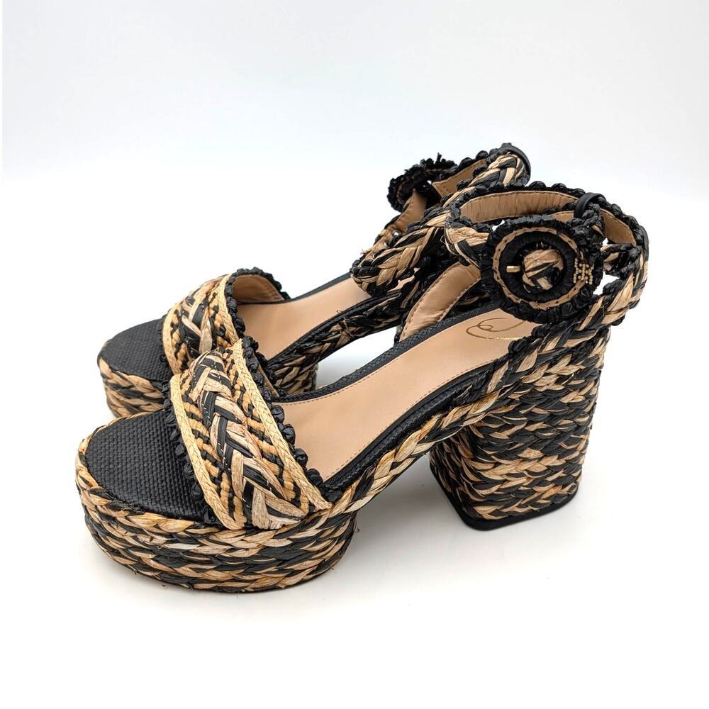 Sam Edelman Iliana Wedge Sandal Women's Black/Natural Raffia Size US8.5M EU39